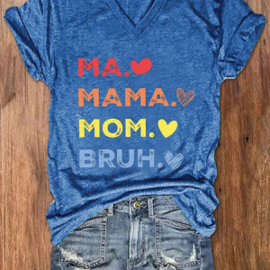 Women's Ma Mama Mom Bruh Print Casual T-Shirt, T-shirts, Lilicloth.com