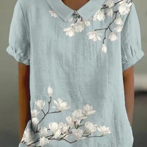 Casual Floral Shawl Collar Loose Shirt, Blouses & Shirts, Roselinlin - Online Catalog