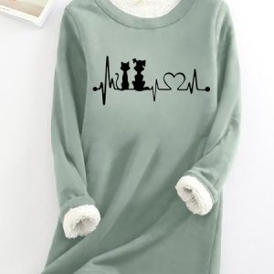 Cat Dog Silhouette Women's Warmth Fleece Sweatshirt, Hoodies&Sweatshirts, Lilicloth.com