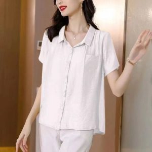 Cotton Shawl Collar Casual Blouse, Blouses & Shirts, Roselinlin - Online Catalog