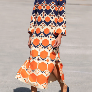 Urban Loose Crew Neck Three Quarter Sleeve Maxi Dress, Maxi Dresses, color:As Picture|size:XXL, Stylewe
