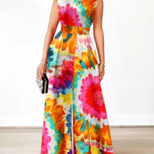 Plus Size Vacation Regular Fit Stand Collar Jumpsuit, Plus Dresses, color:As Picture|size:4X, Stylewe