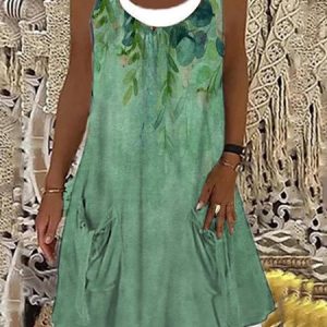 Casual Sleeveless Floral-print A-Line Knitting Dress, Midi Dresses, Roselinlin - Online Catalog