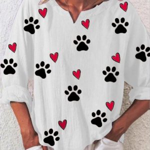 Notched Casual Heart/Cordate Blouse, Blouses & Shirts, Roselinlin - Online Catalog