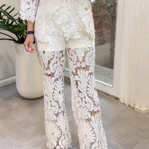 Regular Fit Elegant Lace Long Pants Cargo pants, Pants, color:White|size:XXL, Stylewe