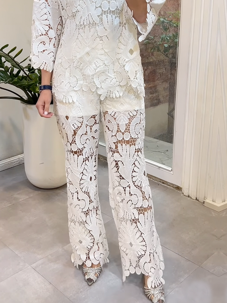 Regular Fit Elegant Lace Long Pants Cargo pants, Pants, color:White|size:XXL, Stylewe