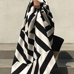 High Waist Urban Loose Geometric Skirt, Skirts, color:Black-white|size:XL, Stylewe