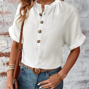 Loose Half Open Collar Casual Blouse, Blouses & Shirts, Roselinlin - Online Catalog