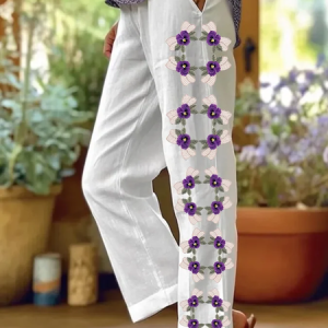 Loose Cotton Floral Casual Pants, Pants, Roselinlin - Online Catalog