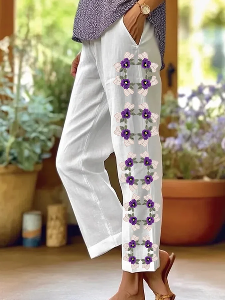 Loose Cotton Floral Casual Pants, Pants, Roselinlin - Online Catalog