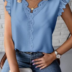 Plain V Neck Casual Shirt, Blouses & Shirts, Roselinlin - Online Catalog