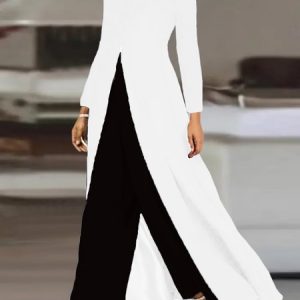 Women's Jersey Plain Daily Going Out Two Piece Set Long Sleeve Casual Spring/Fall Top With Pants Matching Set, JustFashionNow Suit Set, color:White|size:XXL,