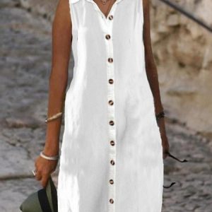 Plain Loose Cotton Casual Dress With No, Midi Dresses, Roselinlin - Online Catalog