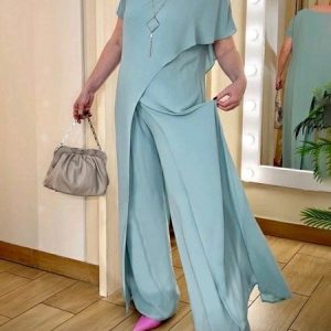 Casual Plain Crew Neck Loosen Short Sleeve Jumpsuit, Jumpsuits, color:As Picture|size:XXL, Stylewe