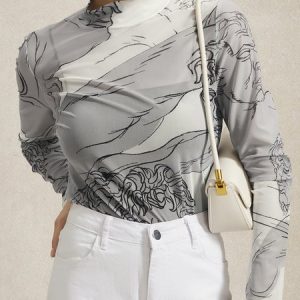 Better Basics Stretchy Breathable Mesh T-Shirt, Tees, color:Black-white|size:XS, Stylewe