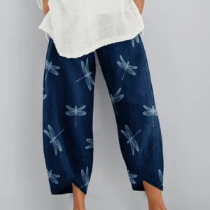 Navy Blue Printed Casual Pockets Shift Pants, Pants, Roselinlin - Online Catalog
