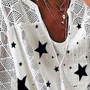 Star  Half Sleeve Shift V Neck Holiday Top, Blouses & Shirts, Roselinlin - Online Catalog