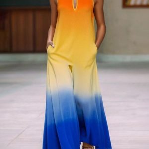 Gradient Pattern Loose Vacation Sleeveless Jumpsuit, Jumpsuits, color:As Picture|size:XXL, Stylewe