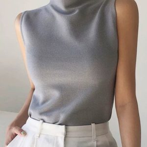 Plain Regular Fit Stand Collar Casual Tank Top, Tanks and Camis, color:As Picture|size:XL, Stylewe