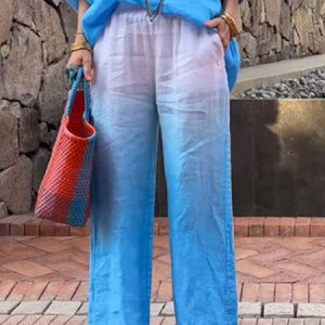Ombre Long Casual Loose Straight Pants, Pants, color:Blue|size:XXL, Stylewe
