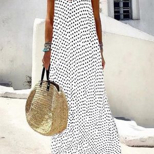 Polka Dots Casual V-neck Sleeveless Pockets Maxi Dress Vacation Summer Tank Dress, Maxi Dresses, Roselinlin - Online Catalog
