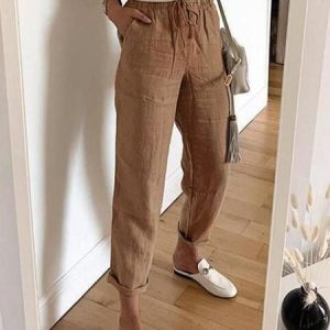 Casual Cotton Plain Elastic Waist Pockets Pants, Pants, Roselinlin - Online Catalog