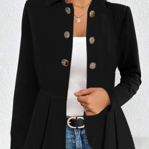 Buttoned Loose Casual Plain Jacket, JustFashionNow Blazers, color:Black|size:XXL,