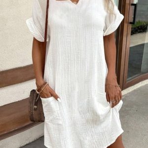 Casual Square Neck Plain Dress With No, Midi Dresses, Roselinlin - Online Catalog