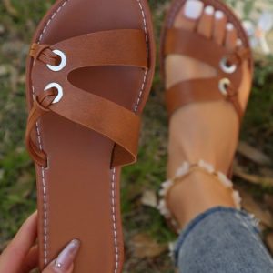 Plain Casual Pu Slide Sandals, Sandals & Slippers, Roselinlin - Online Catalog