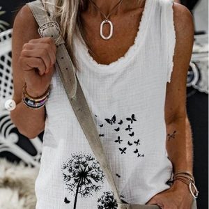 Dandelion Butterfly Print Round Neck Sleeveless Casual Tank Tops, Tank Tops & Camis, Roselinlin - Online Catalog