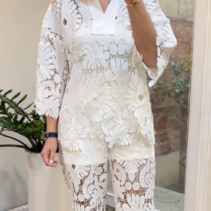 Loose Plain Elegant Shirt Collar Three Quarter Sleeve Shirt, Blouses and Shirts, color:White|size:XXL, Stylewe