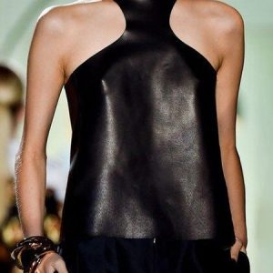 Plain Halter Loose Urban Faux Leather Top, Tops, color:Black|size:XXL, Stylewe