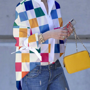 Geometric Urban Loose Shirt Collar Long Sleeve Blouse, Blouses and Shirts, color:As Picture|size:XXL, Stylewe