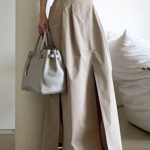 Plain Urban High Waist Loose Pockets Skirt, Skirts, color:Light Khaki|size:XL, Stylewe