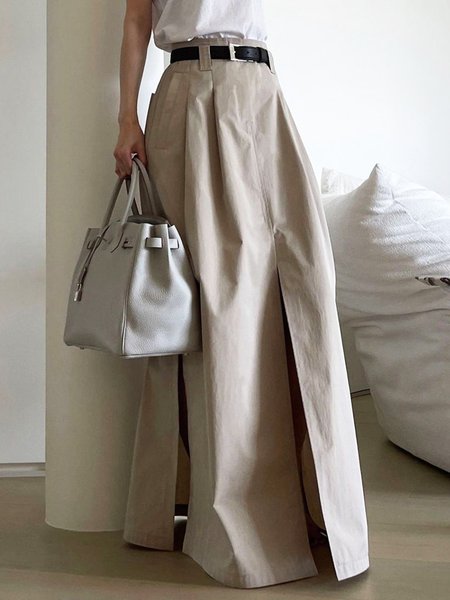 Plain Urban High Waist Loose Pockets Skirt, Skirts, color:Light Khaki|size:XL, Stylewe