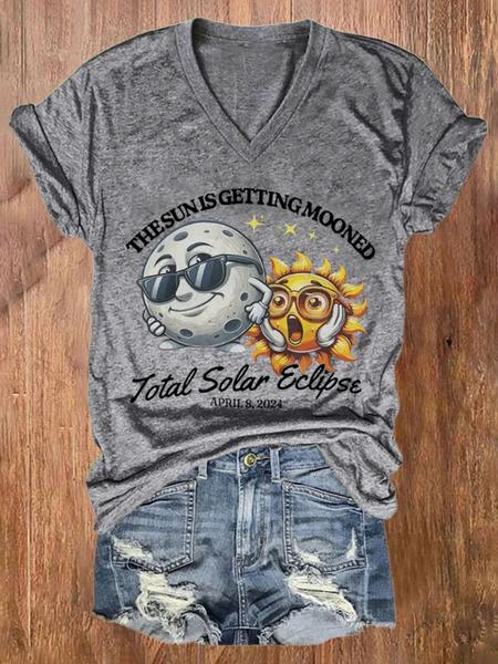 Women's The Sun Is Getting Mooned Total Solar Eclipse April 8, 2024 Print T-shirt, T-shirts, Lilicloth.com