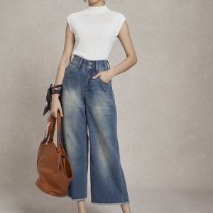 Daily Urban Denim Plain Wide leg Jeans, Jeans, color:Blue|size:XXL, Stylewe