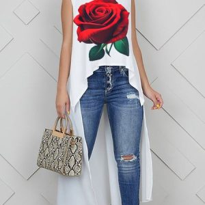 Casual Crew Neck Floral Loose Shirt, Blouses and Shirts, color:As Picture|size:XXL, Stylewe