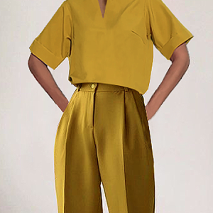 Loose Others Casual Short Sleeve Plain Shirt, Blouses and Shirts, color:Yellow|size:XXL, Stylewe