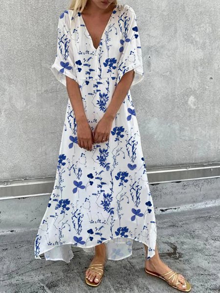 Casual V Neck Floral Dress, Maxi Dresses, Roselinlin - Online Catalog