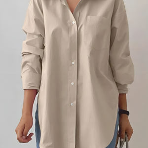 Shirt Collar Long Sleeve Plain Buckle Regular Loose TUNIC Shirt For Women, Shirts, color:Khaki|size:3XL, catalog Noracora shop