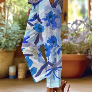 Casual Floral Pocket Stitching Pants, Pants, Roselinlin - Online Catalog