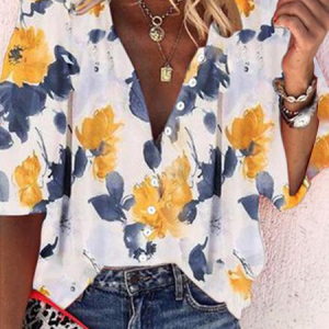 V Neck Boho Floral-Print Long Sleeve Blouse, Blouses & Shirts, Roselinlin - Online Catalog