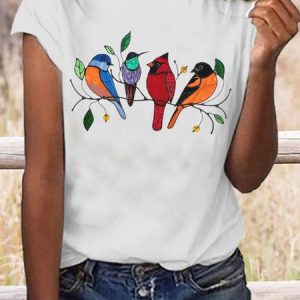 Crew Neck Animal Cotton-Blend Casual Tops, Tees & T-shirts, Roselinlin - Online Catalog