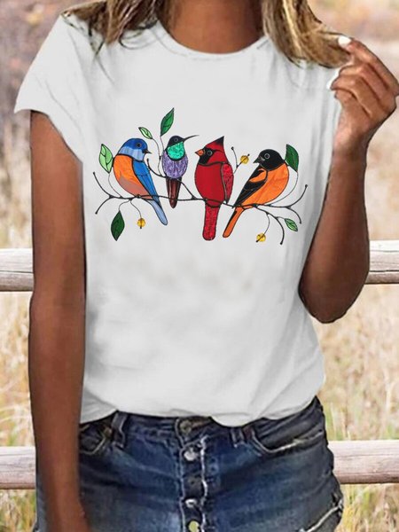 Crew Neck Animal Cotton-Blend Casual Tops, Tees & T-shirts, Roselinlin - Online Catalog
