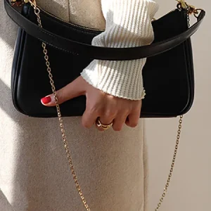 Minimalist Underarm Baguette Bag with Chain Strap, Bags, color:Black|size:One-size, Stylewe