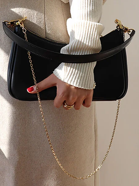 Minimalist Underarm Baguette Bag with Chain Strap, Bags, color:Black|size:One-size, Stylewe