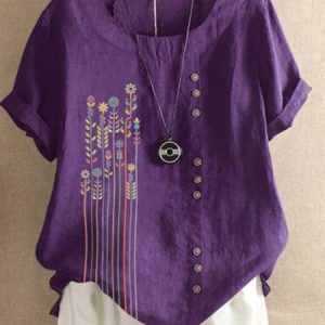 Short Sleeve Flower Vintage Casual Shirt, Blouses & Shirts, Roselinlin - Online Catalog