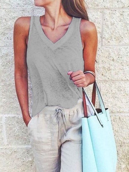 Women Solid Shift Casual Sleeveless Tank Top, Tank Tops & Camis, Roselinlin - Online Catalog