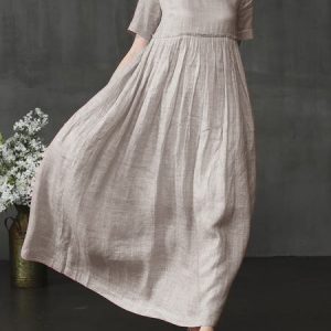 Women Solid Short Sleeve Crew Neck Shift Corduroy Dress, Maxi Dresses, Roselinlin - Online Catalog